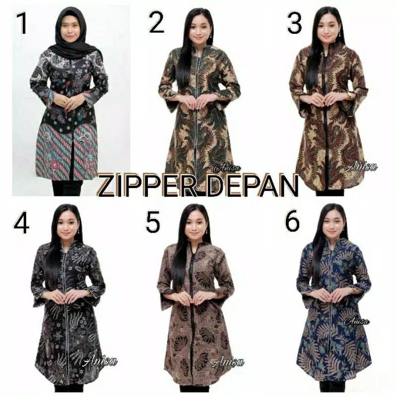 B Anisa BATIK Tunik zipper depan M L XL XXL