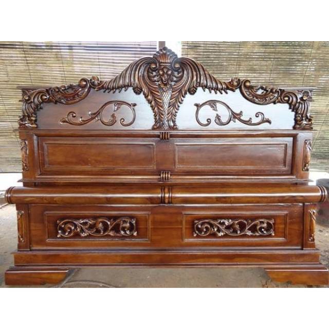 dipan kayu jati ukir ukuran 160x200cm