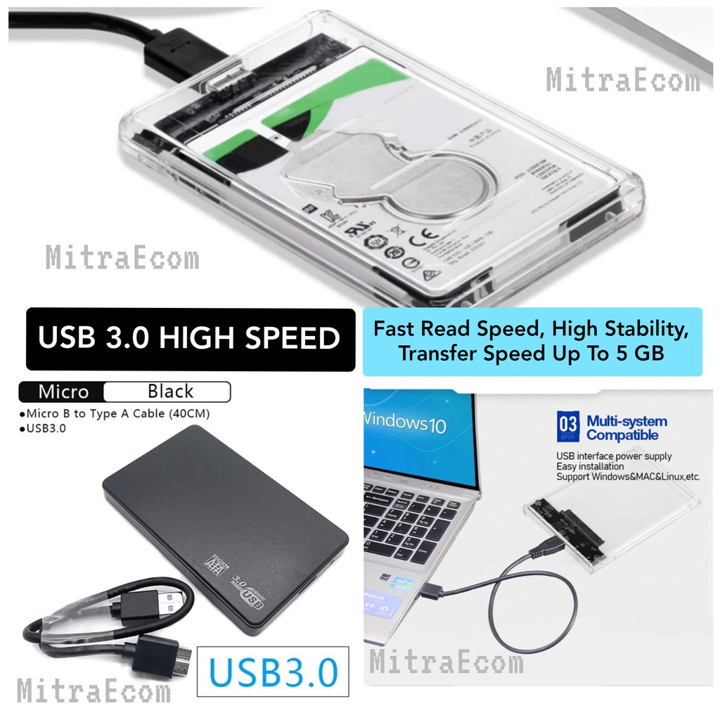 Case Casing HDD SSD Enclosure 2.5 Inch SATA USB 3.0 Transparent / Black Hard Drive Enclosure