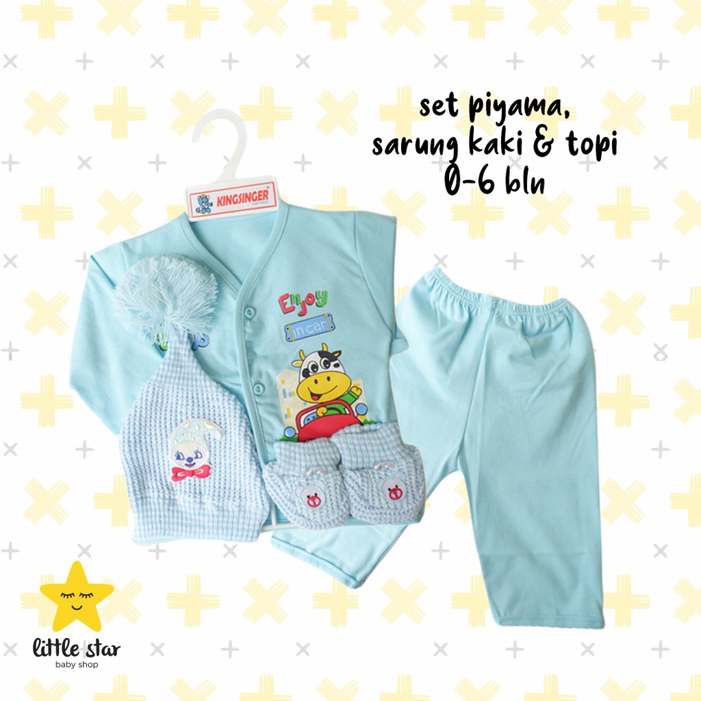 Set Piyama Topi Sarung Tangan Anak Bayi | Baju Tidur Anak Bayi Cewek Cowok