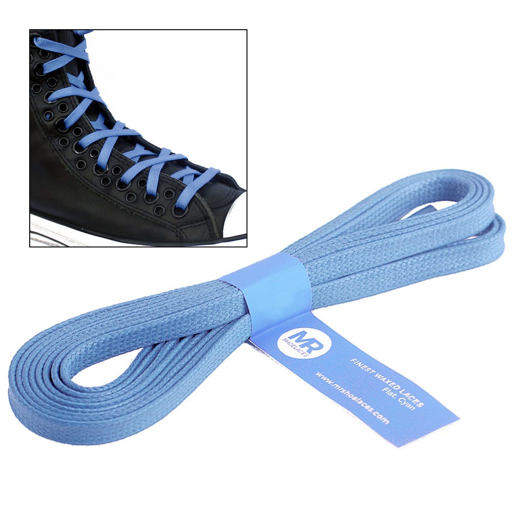 MR Shoelaces FT48 Cyan - Tali Sepatu Lilin 6-7mm Gepeng Flat Pipih (Waxed Laces) 90cm 100cm 120cm 150cm 200cm - untuk Sneakers - Premium Shoelace
