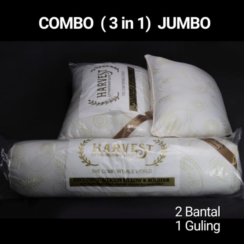 Bantal Guling Hotel Harvest Ukuran JUMBO 1100 gram Set Paket 3pcs [2 Bantal 1 Guling]