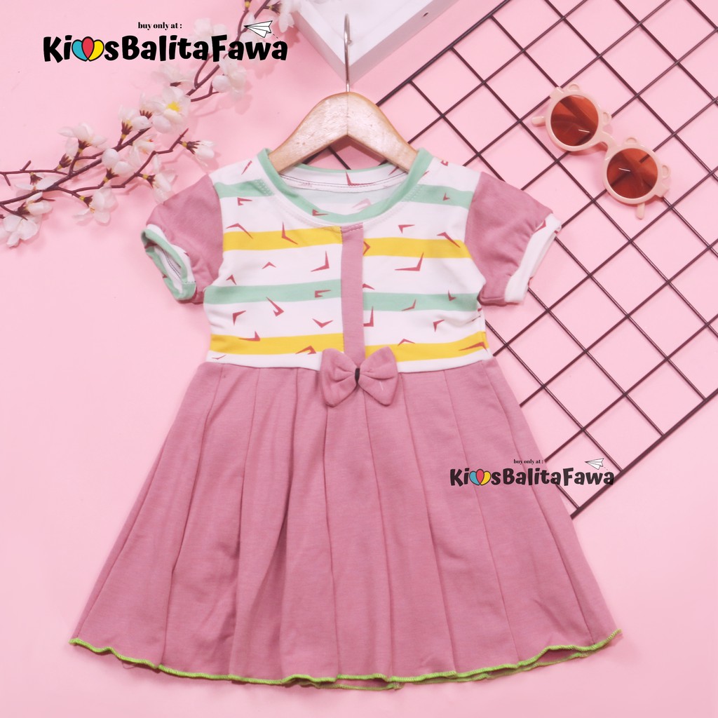 Dress Jasmine size 0-12 Bulan / Dres Bayi Baby Anak Perempuan Baju Lengan Adem Pita Motif Polos BabyCinnamon