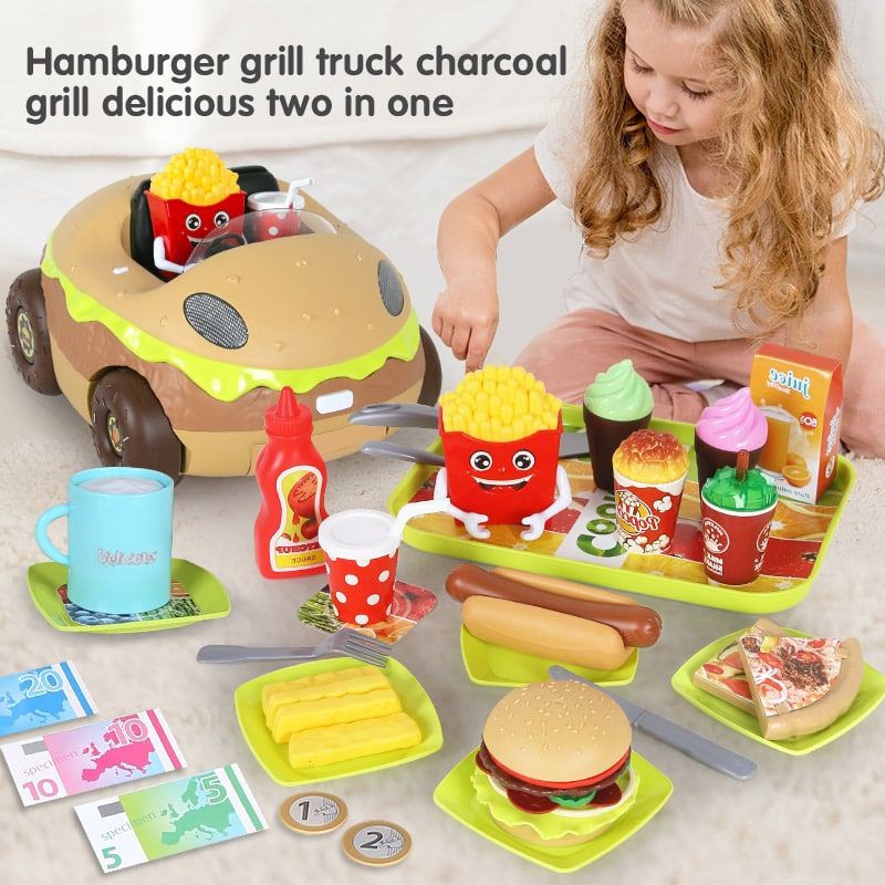 mainan masak hamburger grill truck trolley