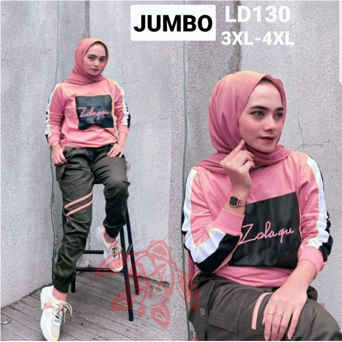 Setelan Baju Senam Kasual Sporty SIZE XL & XXXL / Pakaian Stelan Olahraga Super Jumbo / Baju Senam W