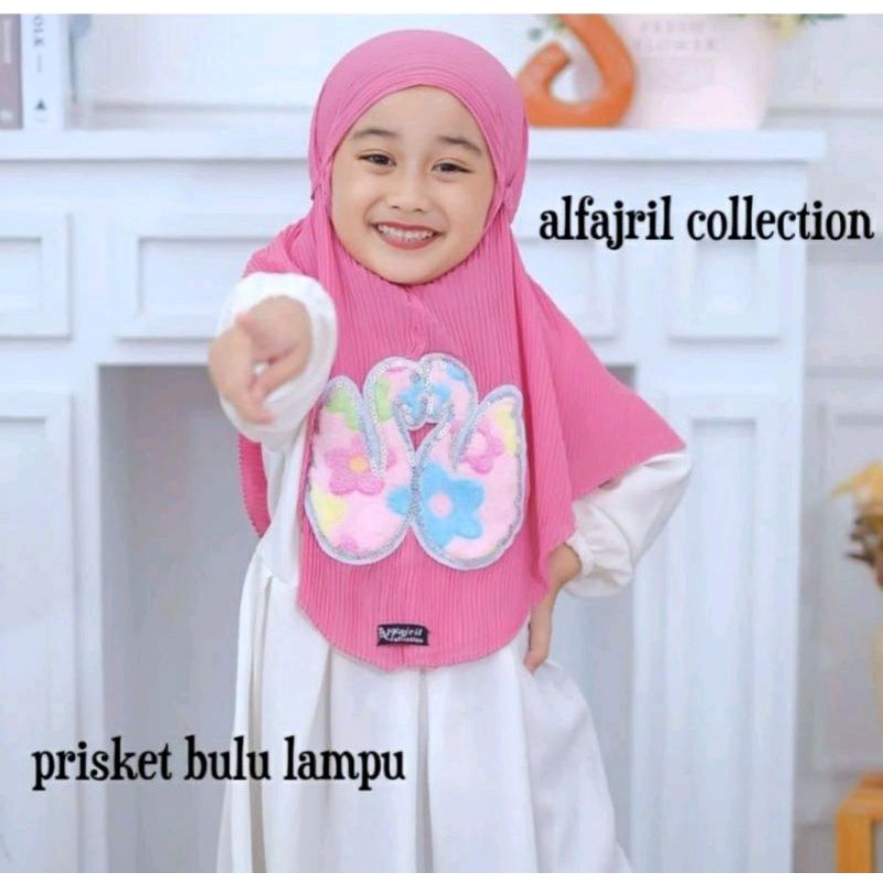 Al Fajril Collection / Bergo Anak Bulu LED/ Hijab Plisket Instan Anak / JILBAB ANAK LED / JILBAB ANA