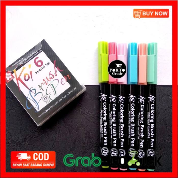 

(BISA COD) Sakura Koi Coloring Brush Pen Set 6 Color Pastel Kuas Calligraphy