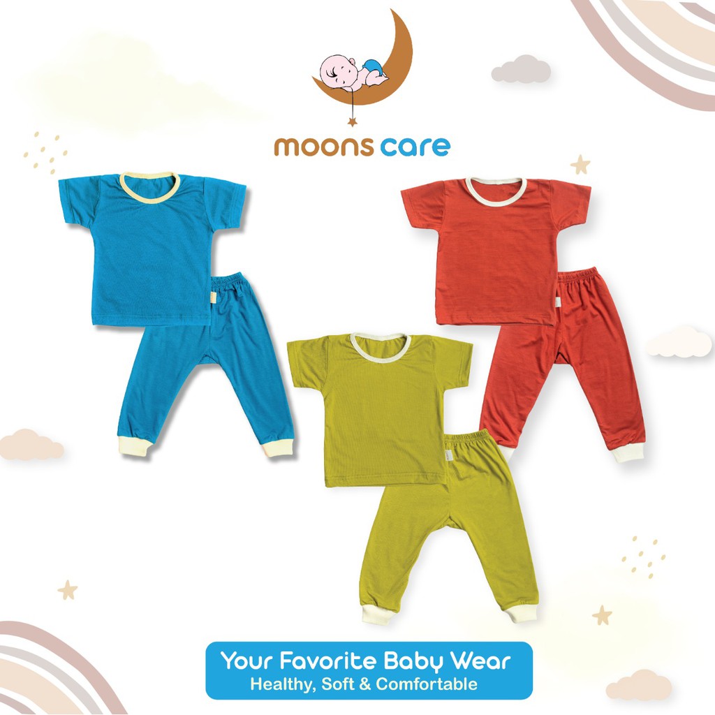 S M L MOONS Stelan Oblong Campur  POLOS Moons/ Baju Oblong Campur , setelan piyama anak PENDEK BAJU