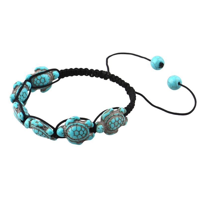 Gelang Tali Kepang Adjustable Desain Kura-Kura Turquoise Gaya Vintage Bohemian