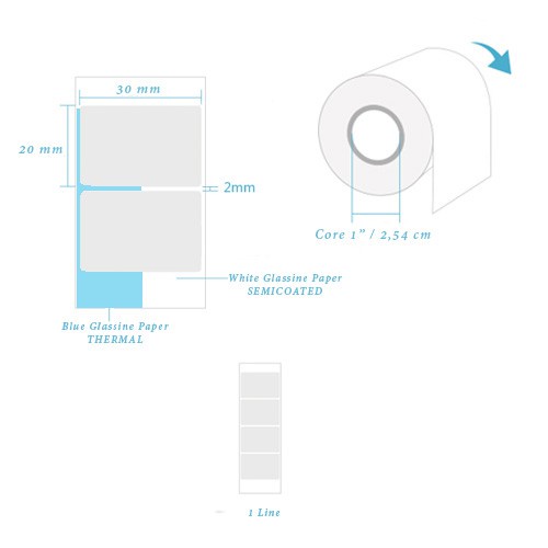 Kertas Label Barcode 30 x 15 mm 1 Line 2.000pcs Roll Kertas Thermal Sticker Semicoated