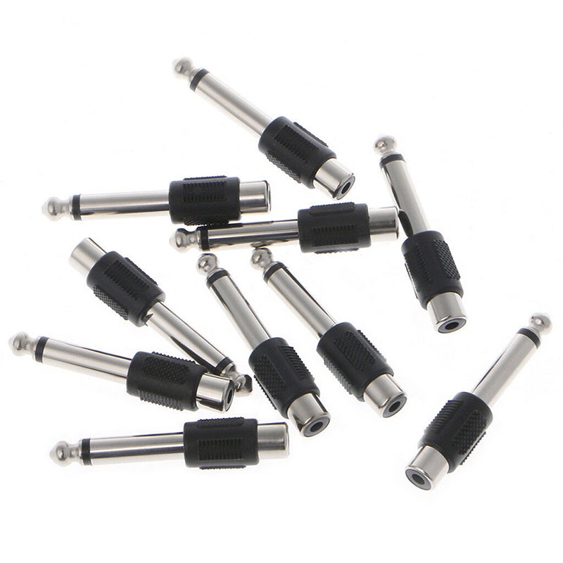 {LUCKID}10 Pcs RCA Female Jack To 6.35mm 1/4&quot; Male Mono Plug Audio Adapter Connector