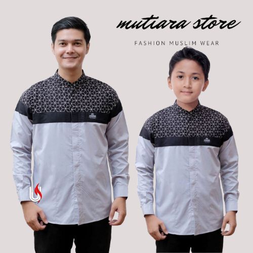 Baju Koko Couple Ayah Dan Anak Lengan Panjang Motif Senopati | Baju Koko Dewasa Lengan Panjang Kombinasi Batik |Baju Koko Anak Remaja Umur 5-14Tahun