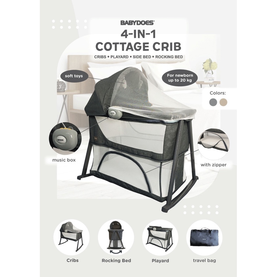 Makassar - Box Bayi Babydoes 4 IN 1 Cottage Crib Baby Box Ranjang Bayi ( Cribs, Playard, Side Bed, Rocking Bed )