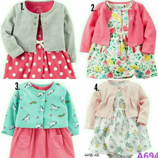 Set Cardigan Bayi/ dress romper catell love/ baju bayi dress cardigan