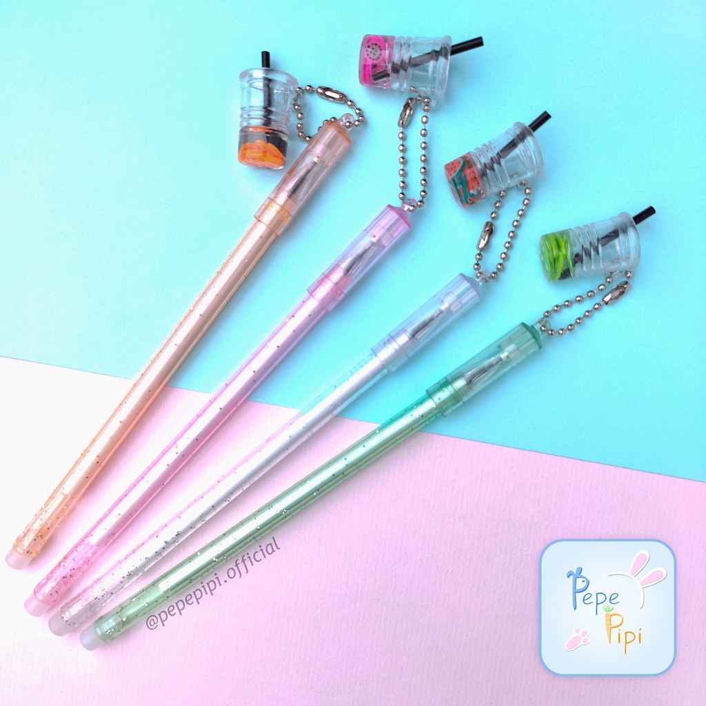 4 &amp; 12 pcs Pena Lemonade Bolpen Pen Pulpen Gelpen Karakter Murah Lucu Selusin Lemenade Jus