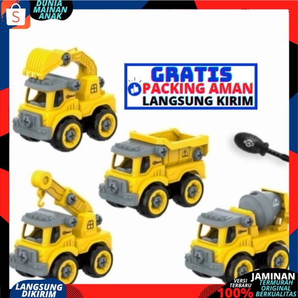 Mainan Mobil Truck DIY Bongkar Pasang Plus Obeng Construction Car 4 pcs / Mainan Edukasi Anak kgp-10