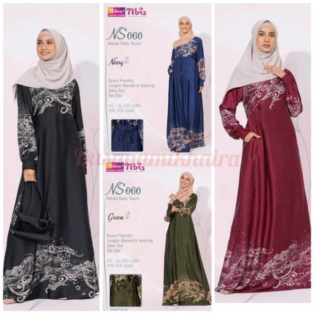 Gamis nibras NS 060 black,navy,maroon  terbaru