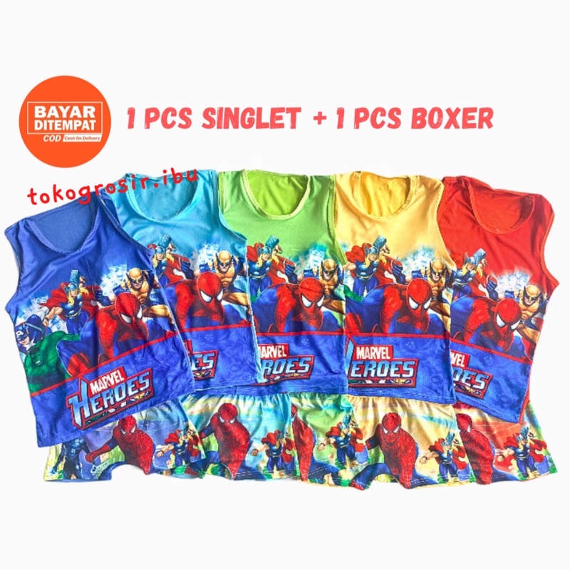 Setelan Singlet Anak Laki Laki Cowok Spiderman dan Celana Boxer Anak Laki Setelan Baju Anak Cowok