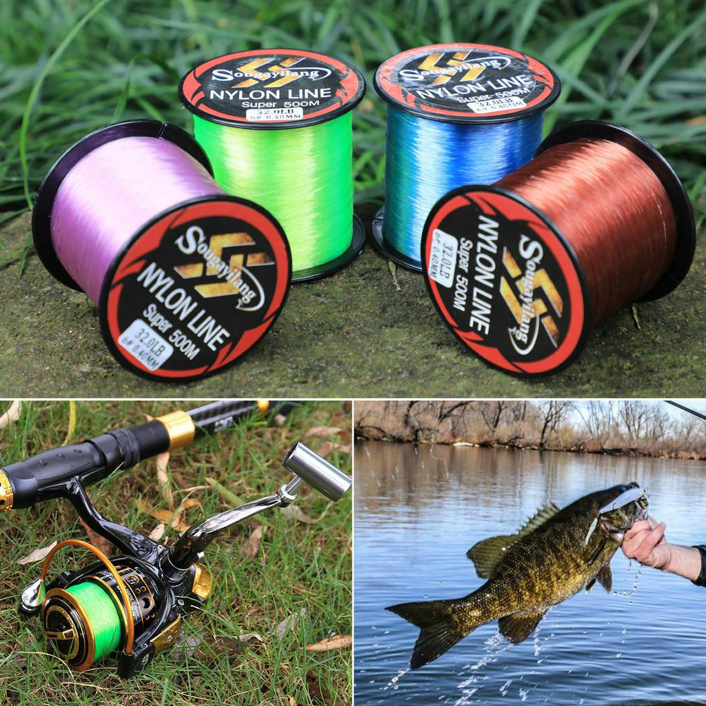 Sougayilang 500m Nylon Fishing Line Super Strong And Anti Curl Fishing String Pink Green Brown Blue four colors For Gurame / Bream / Silver Carp / Perch