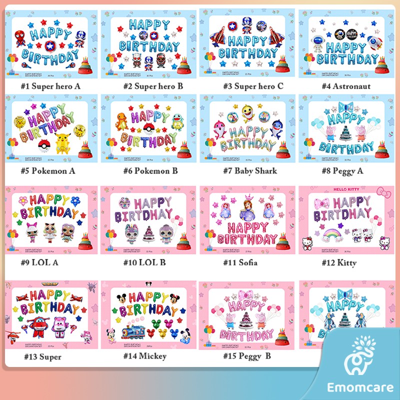 Paket Balon Foil SET karakter dekorasi ulang tahun huruf perlengkapan dekor ultah anak party