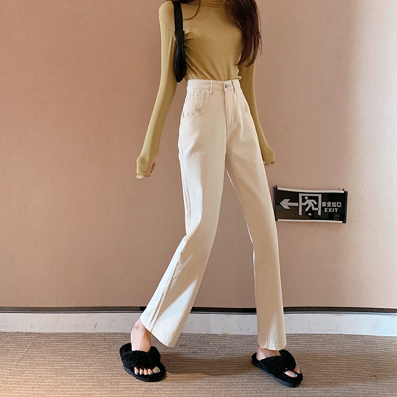  Celana  Panjang Denim Wanita Model High Waist  Longgar 