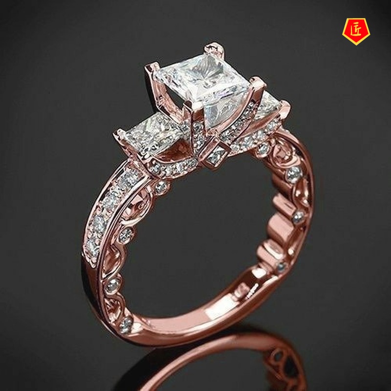 [Ready Stock]18K Gold Rhinestone Ring Micro-Inlaid Moissanite Fashion Luxury