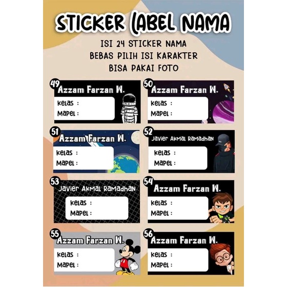 

STIKER LABEL NAMA / LABEL / BUKU BERBAGAI KARAKTER