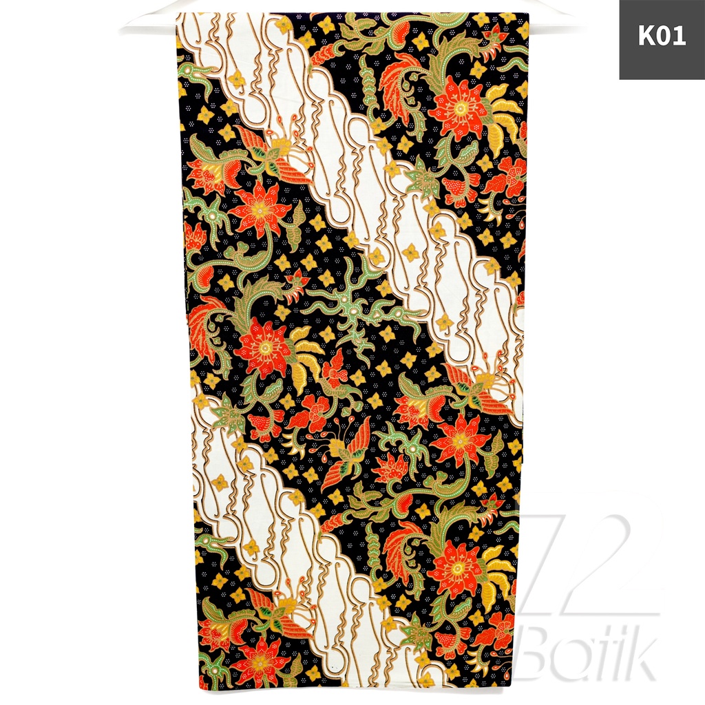 KAIN BATIK PREMIUM Bahan Katun Motif Kembang Parang Warna Hitam Putih Biru 726956 Cap 72 Jarik Jarit Samping Kebat Panjang Batik Katun Modern Premium Bahan Seragam Batik Pernikahan Kantor Keluarga Murah Kamen Jadi Batik Bali Lembaran