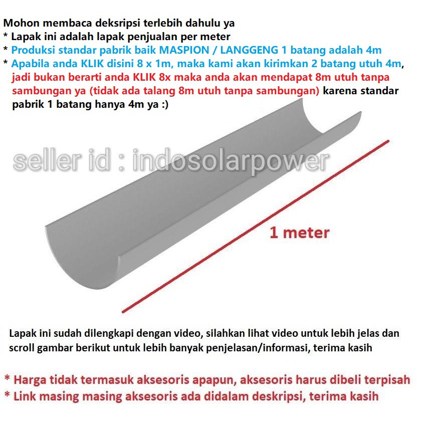 Talang air PVC MASPION 6" 6 inch harga per 1 m meter setengah Lingkaran bulat untuk atap genting