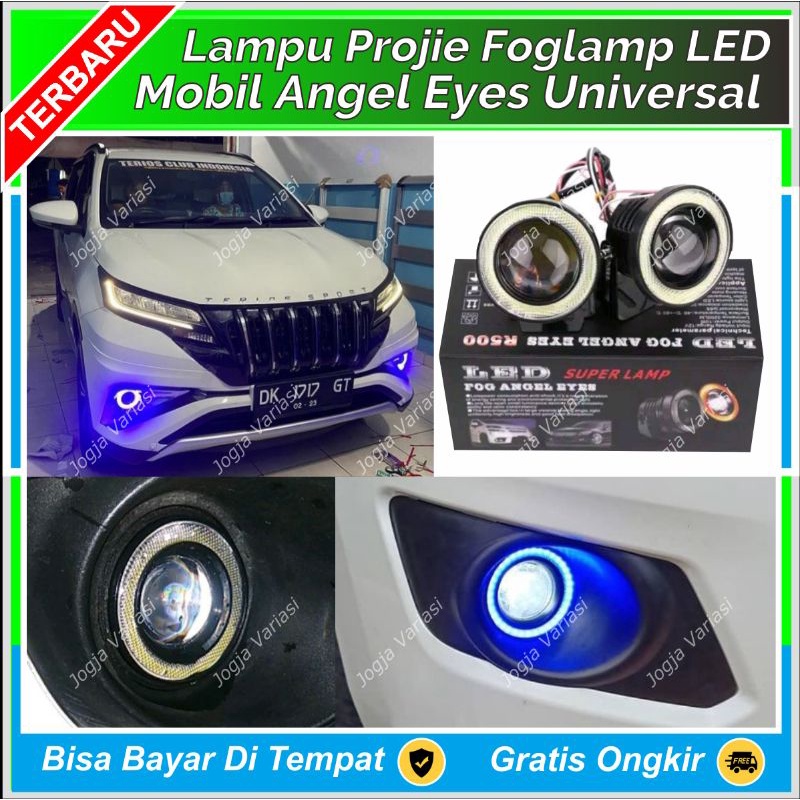 LAMPU MOBIL KABUT LED FOGLAMP + ANGEL EYE PROJIE TEMBAK KABUT 89 MM 89MM 2 MODE TERMURAH : AVANZA XE