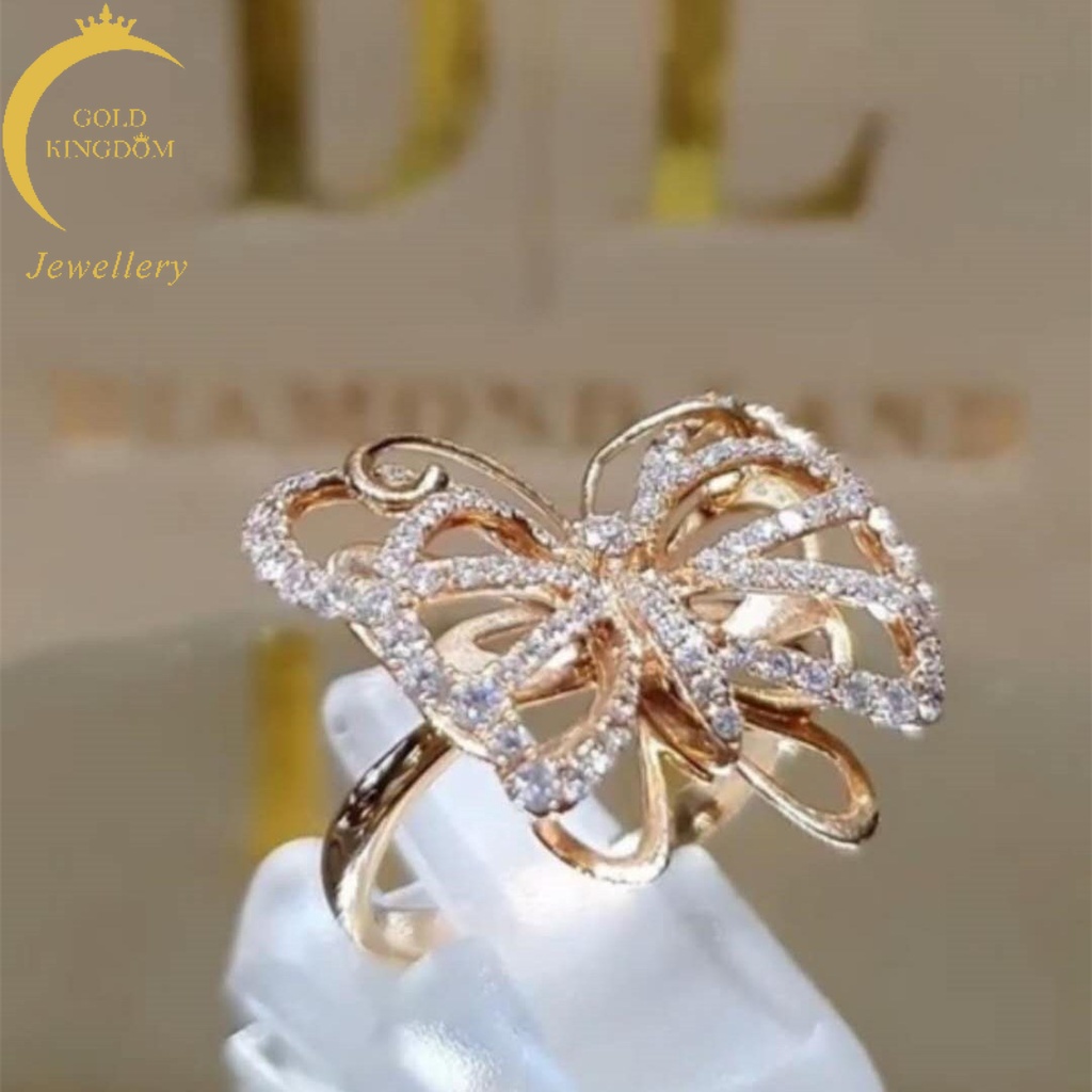 Cincin Lapis Emas Model Kupu-Kupu Aksen Berlian Gaya Korea Untuk Wanita Butterfly