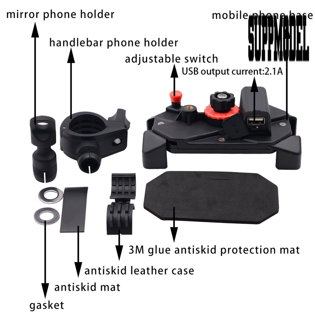 Bracket Holder Handphone Universal Anti Air Dengan Charger USB Untuk Motor / Mobil