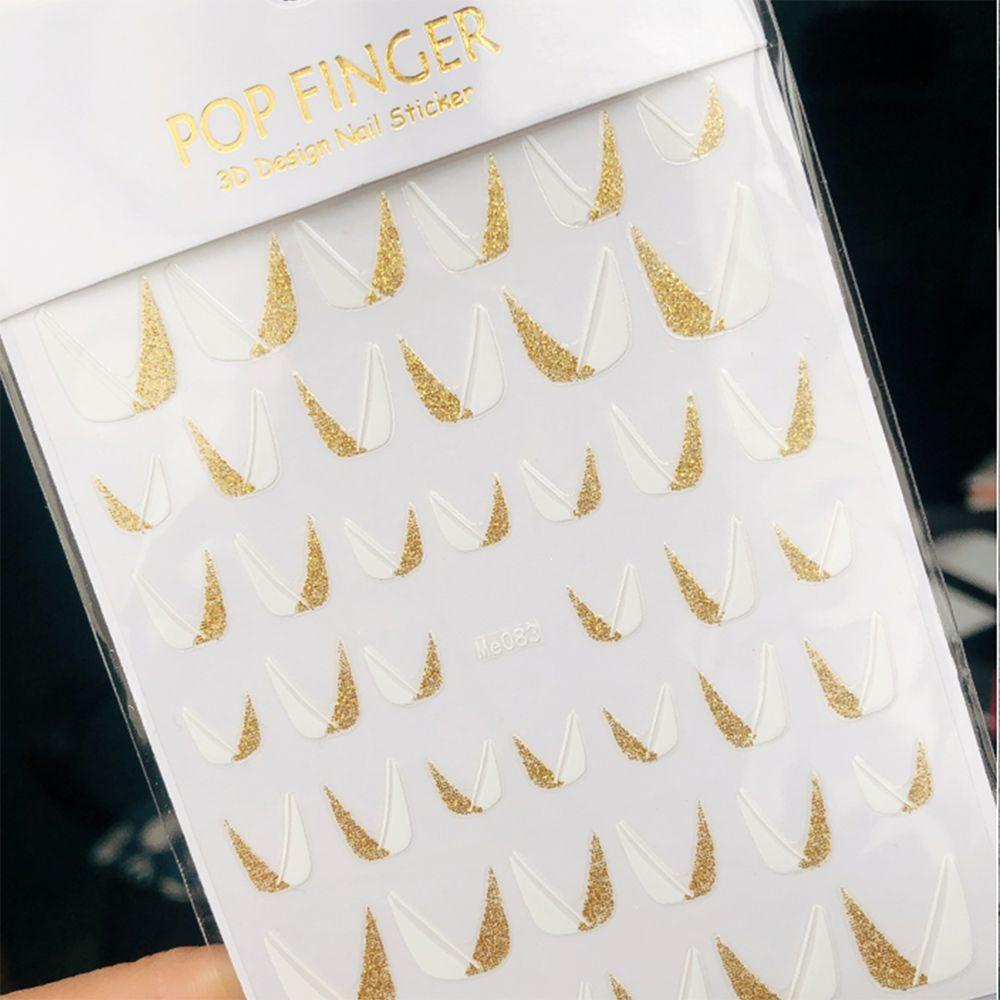 MXBEAUTY French Tips Stiker Kuku Putih Kreatif Perekat Diri Wanita Putih Garis Miring Glitter Garis Perancis Gadis DIY Manicure Aksesoris White Sliders Decals