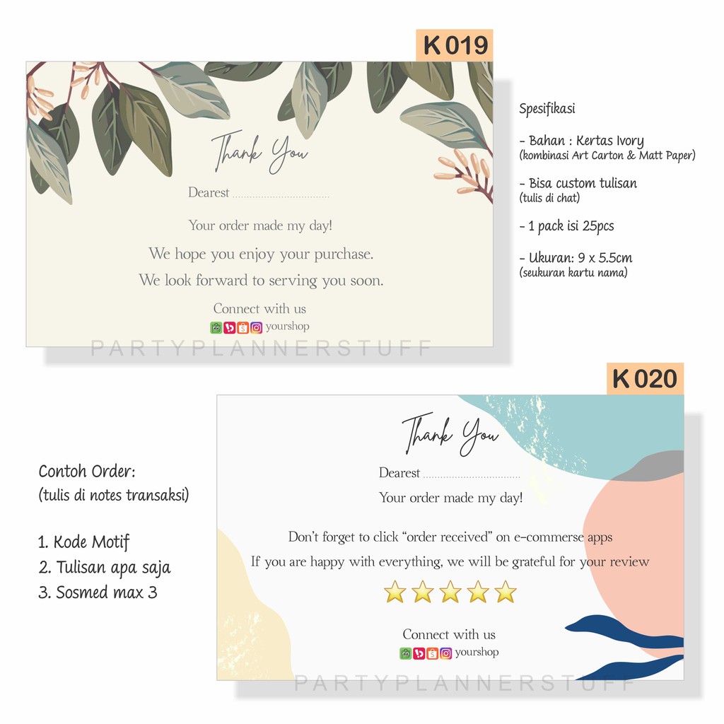 Kartu Ucapan Kartu Ucapan Online Shop Thank You Card Greeting Card Kartu Box Makanan Shopee Indonesia