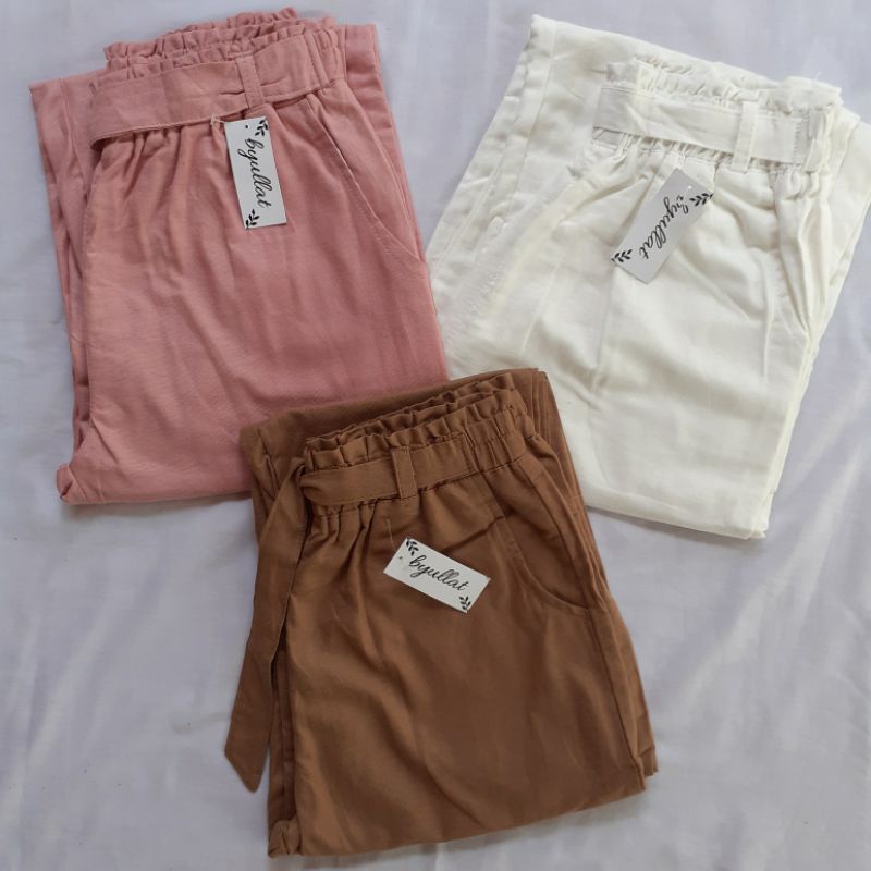 CELANA WANITA HIGHWAIST DINI PANTS LINEN MODEL PITA