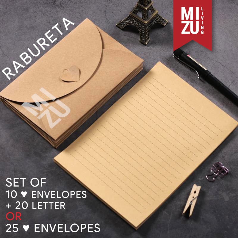 MIZU RABURETA Heart Envelope Letter Stationery Set Amplop Hati Surat