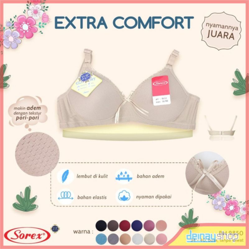 Sorex 9850 Bra BH Kutang Dewasa Extra Comfort Tanpa Kawat Busa Tips