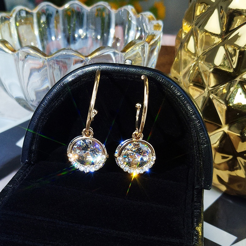 [Korean Fashion Temperament Diamond Zircon Pendant Earrings] [Women Bridal Wedding Drop Earrings] [Ladies Elegant Rhinestone Long Dangle Earrings]