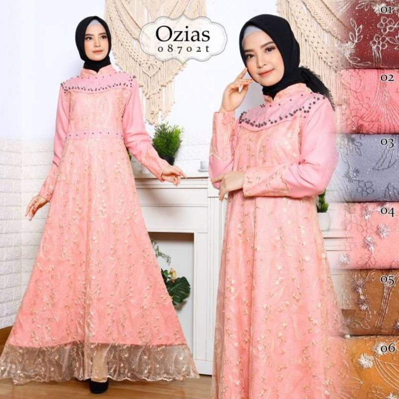 OZIAS Dress brokat pesta/Gamis brokat tulle premium, dress/gamis tille aplikasi mutiara.