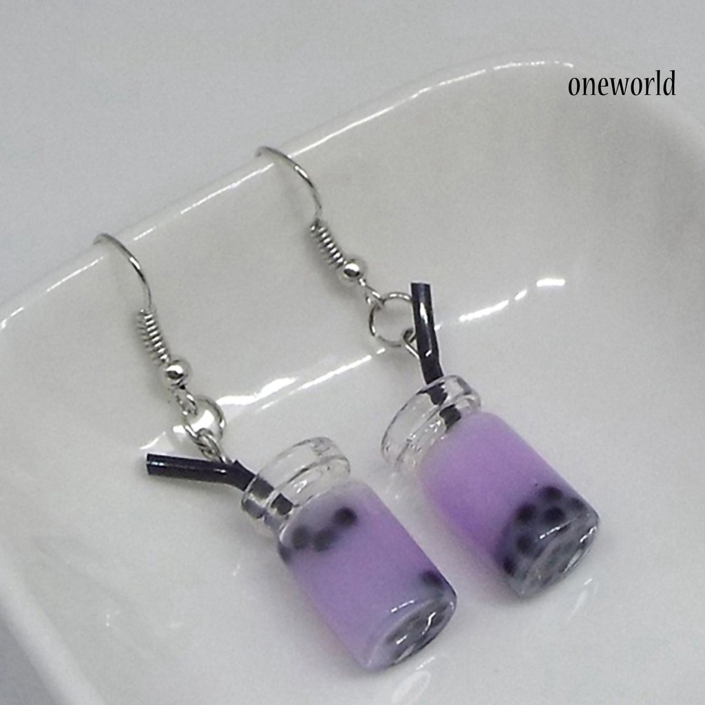 OW# Hooks Earrings Bubble Tea Long Dangle Women Drink Drop Earrings Jewelry for Party