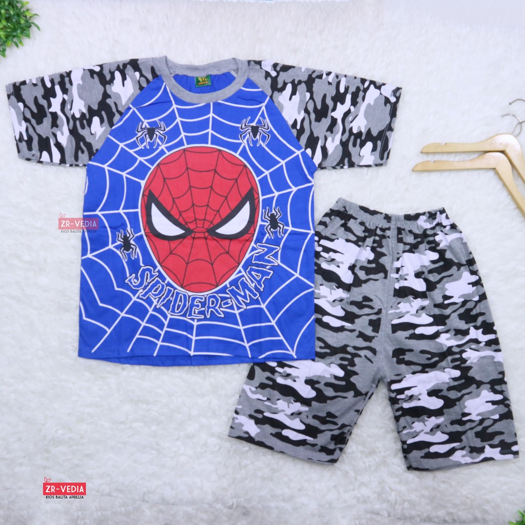 Setelan Pendek SuperHero Uk 9-10 Tahun / Kaos Anak Laki Celana Pendek Cowok Karakter Baju Murah