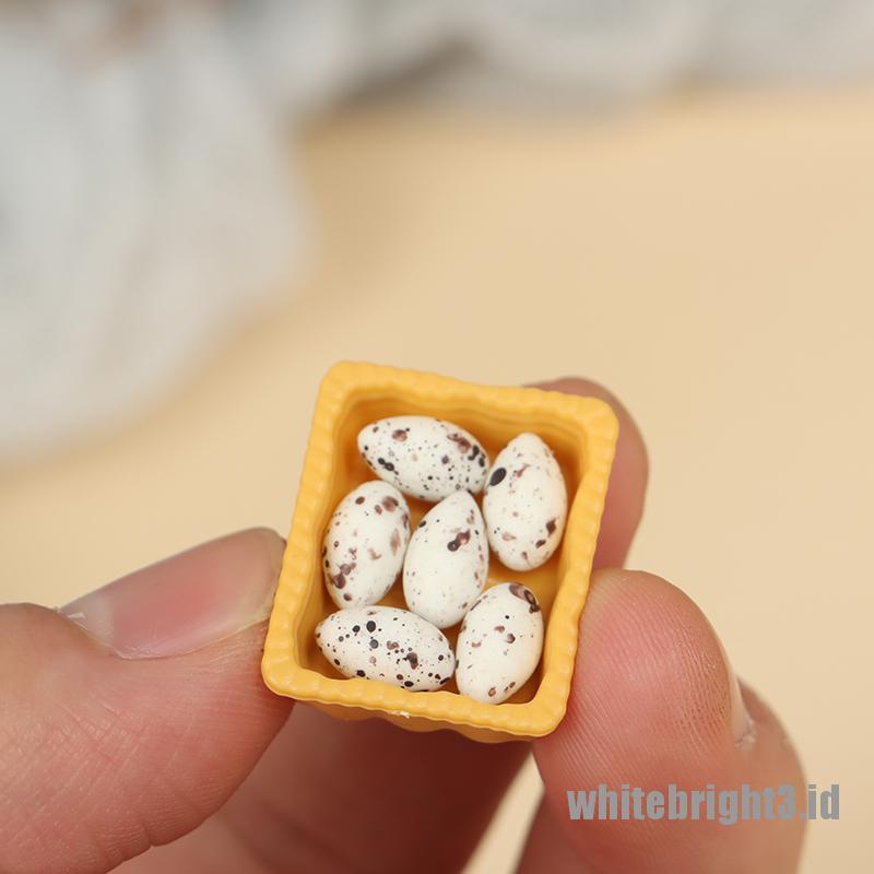 (white3) Mainan Miniatur Telur Skala 1: 12 Dengan Nampan Untuk Aksesoris Dapur Rumah Boneka