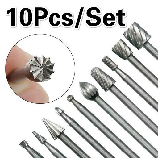 Mata bor ukir mini kikir kayu grinder tuner 1set isi 10pcs