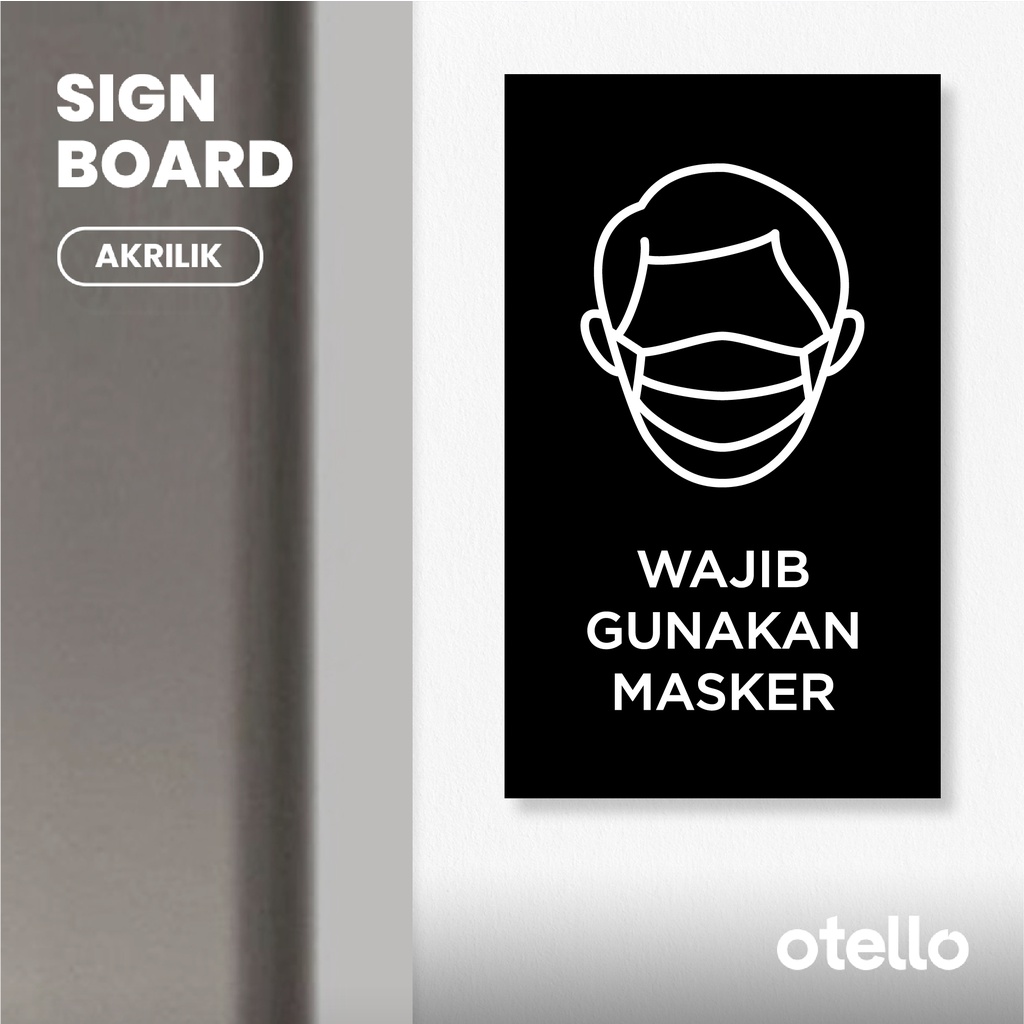 Jual Sign Papan Wajib Gunakan Masker Label Akrilik Tempel Pakai Masker Penanda Rambu Ruangan