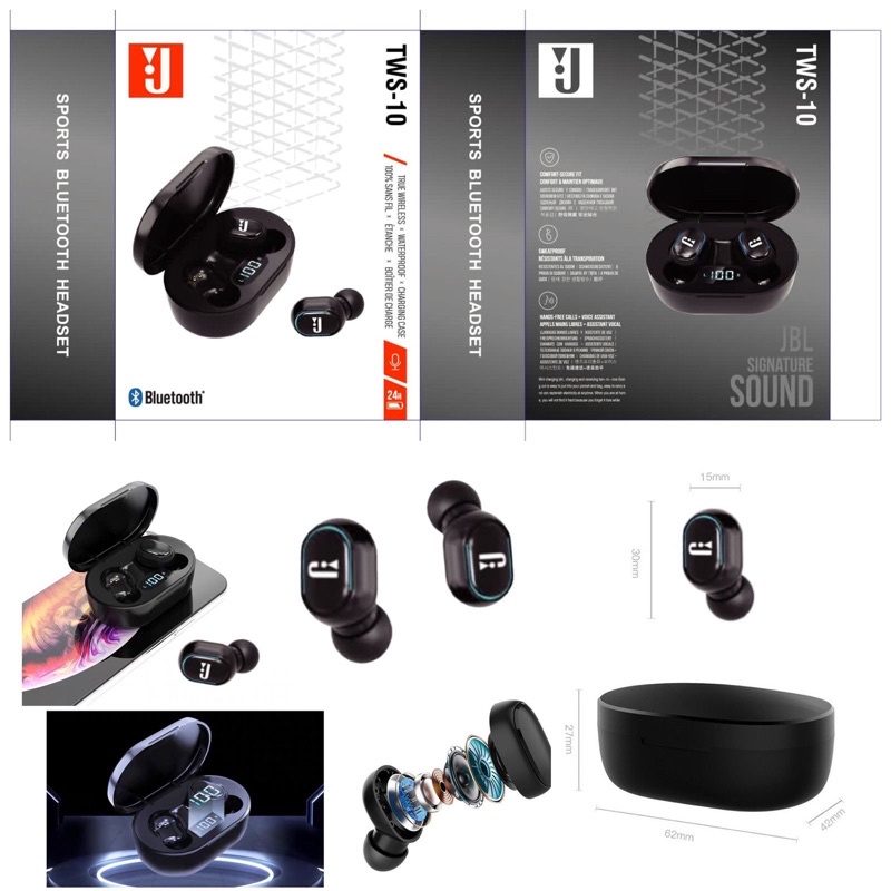 Handsfree Headset Earphone Bluetooth Wireless J TWS-10 Model Touch