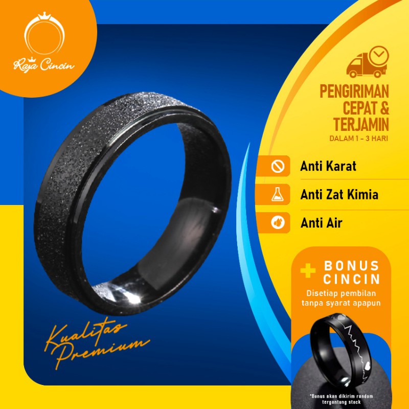 Cincin Pria Couple Titanium Anti Karat Hitam Mewah Polos