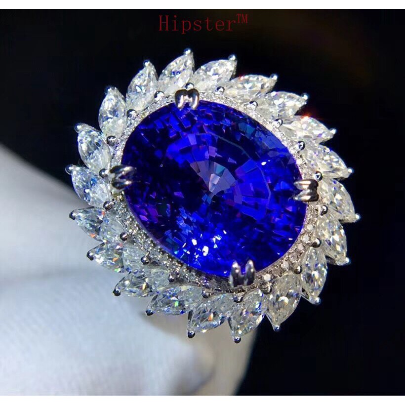 Natural Blue Tanzanite Open Ring 18K White Gold Jewelry