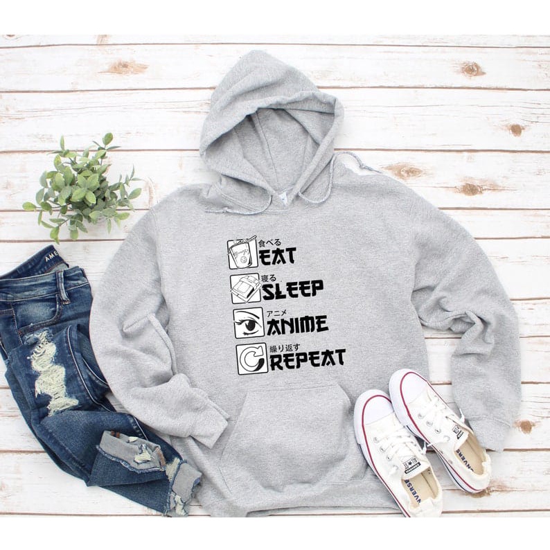 HOODIE UNISEX OVERSIZE EAT SLEEP REPEAT ANIME // JUMPER UNISEX PREMIUM SIZE M TO XXL FLEECE TEBAL LEMBUT TERBARU