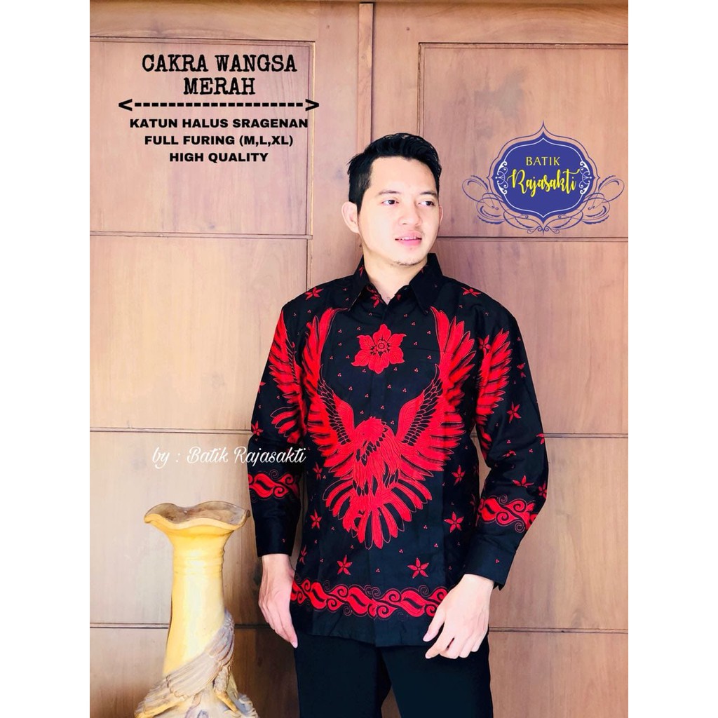 CAKRA WANGSA MERAH Kemeja Batik Pria Lengan Panjang Katun Halus FULL FURING Rajasakti