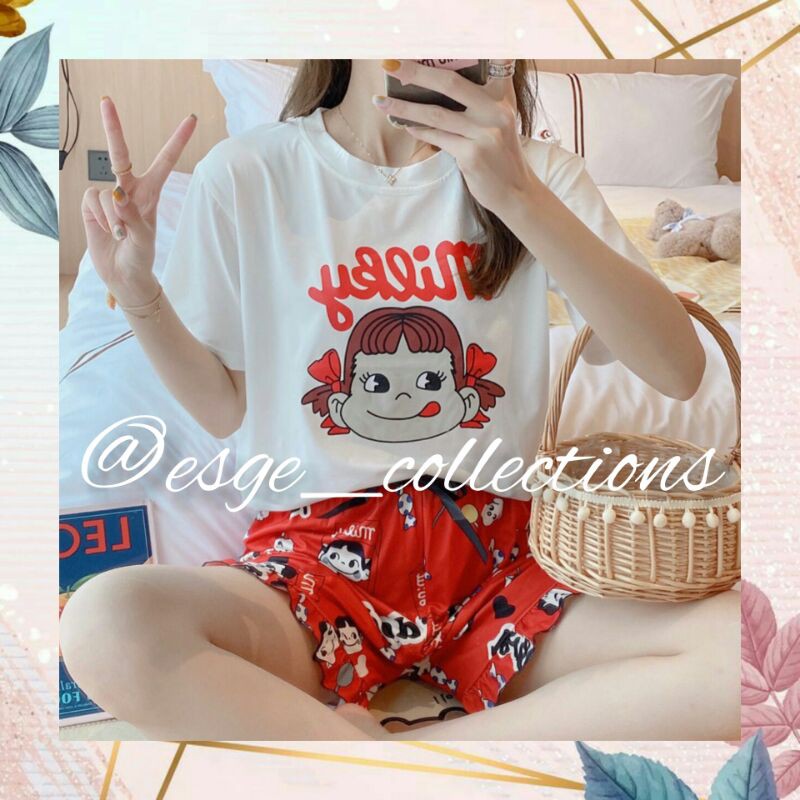 SET BAJU WANITA LENGAN PENDEK KAOS CELANA PENDEK PAKAIAN TIDUR IMPORT SETELAN PIYAMA BAJU TIDUR SET